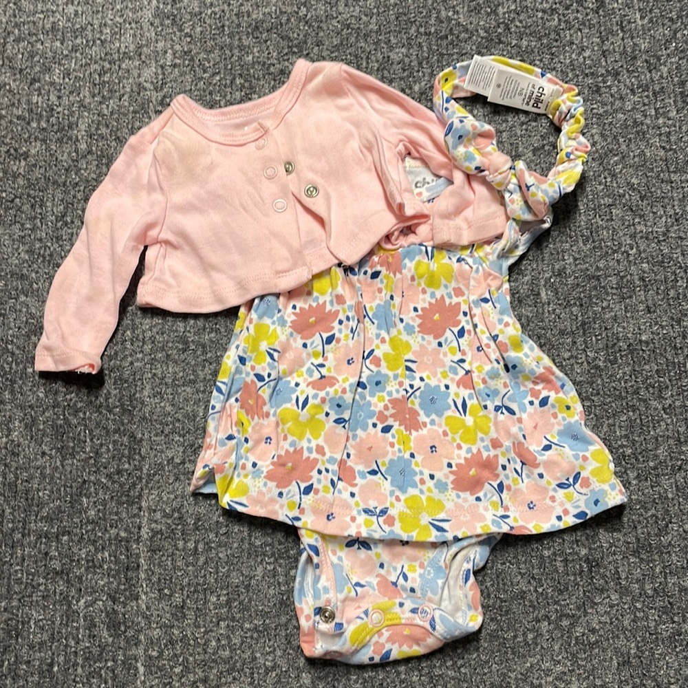 Like new! NB baby floral sundress with jacket-pink, blue & yellow w/ headband